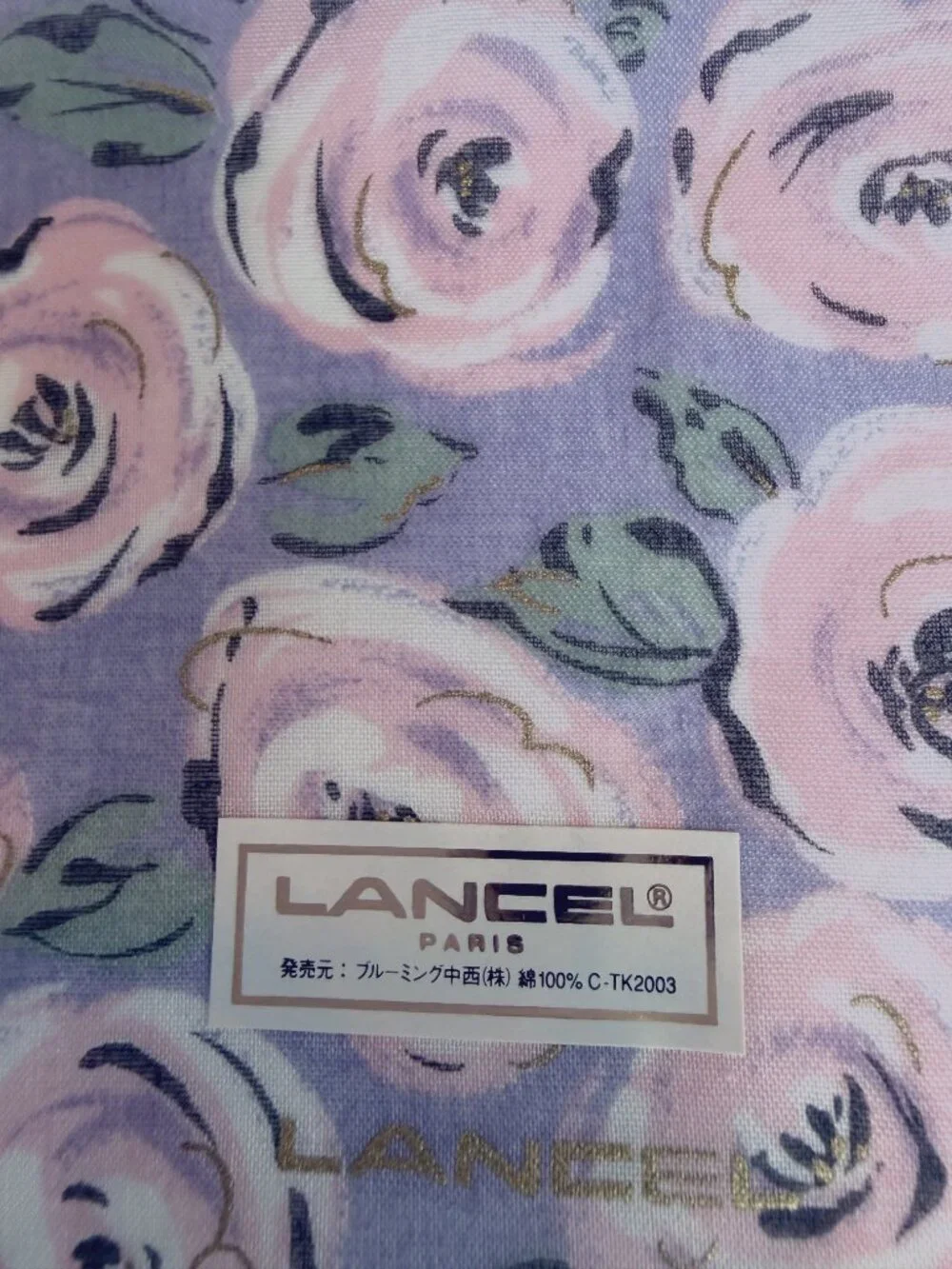 NWT Lancel Paris Floral Cotton Scarf Pink Roses 17